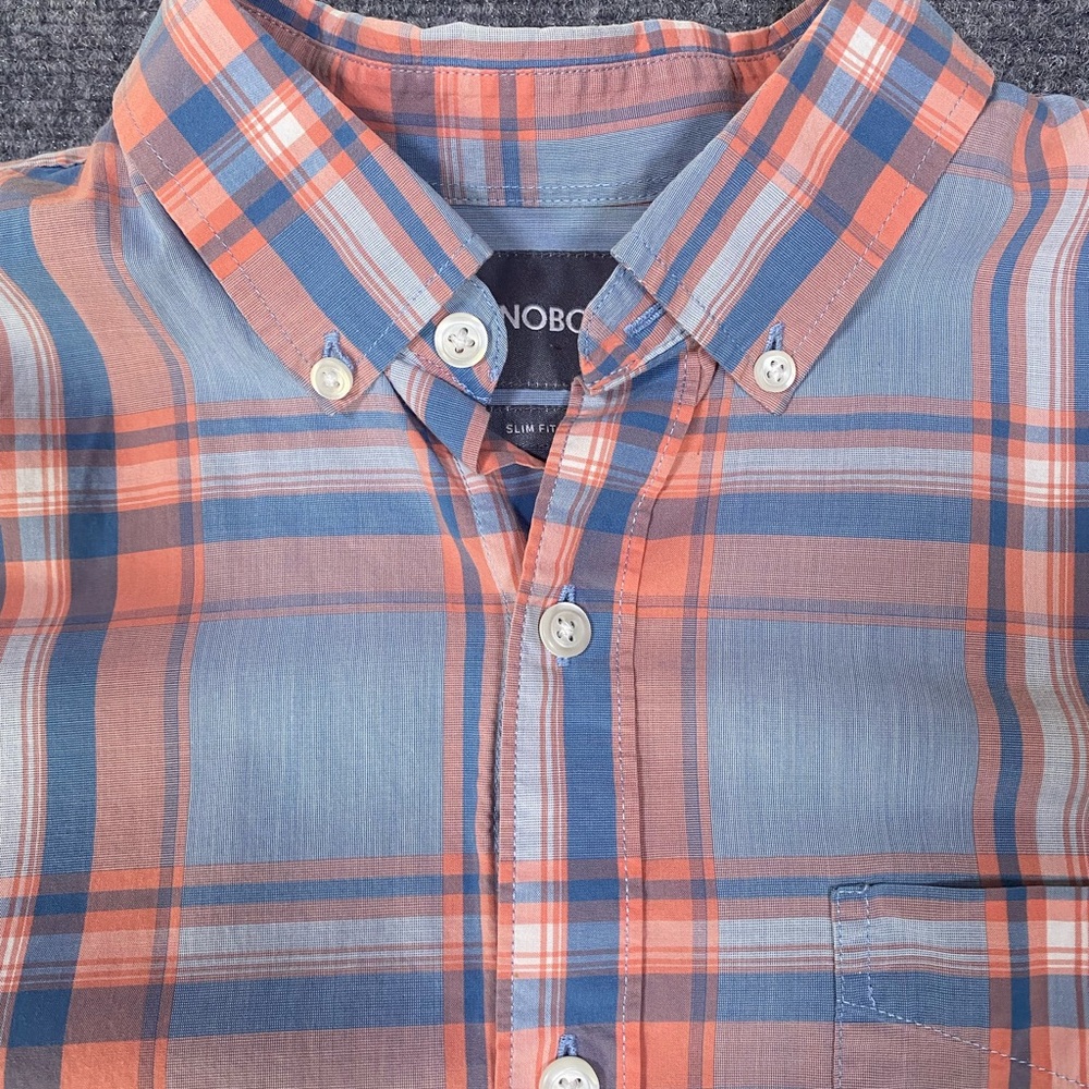 Bonobos Men's Blue and Orange Plaid cotton slim fit Shirt size M